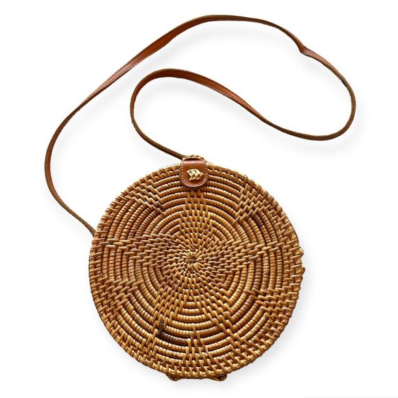 Round Canteen Style Rattan Straw Bag Wicker Purse Boho Bag for Women Cross Body - Picture 1 of 5